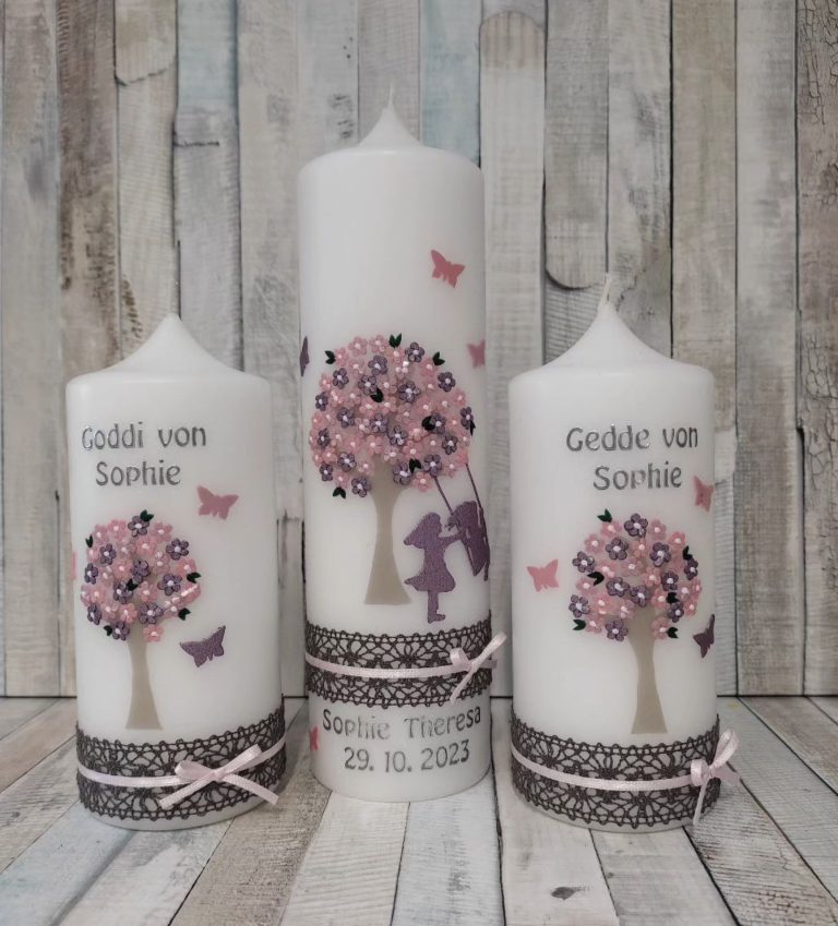 Liebevoll gestaltete Taufkerze Taufkerze