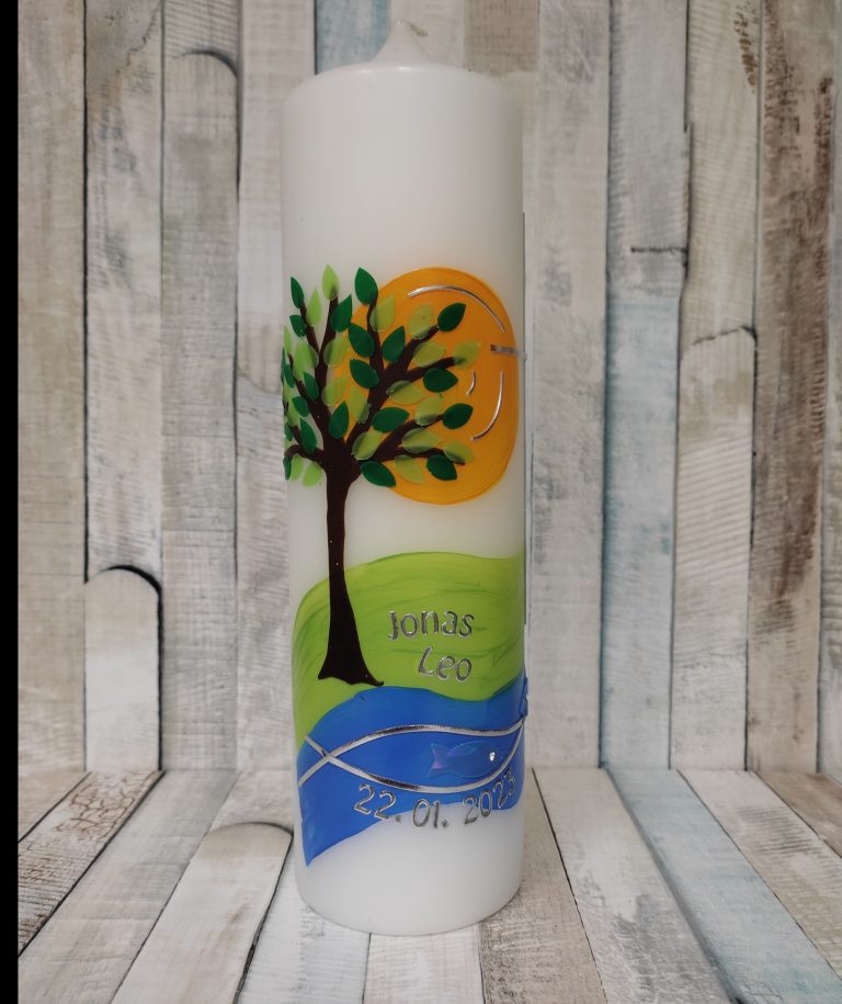 Liebevoll gestaltete Taufkerze Taufkerze