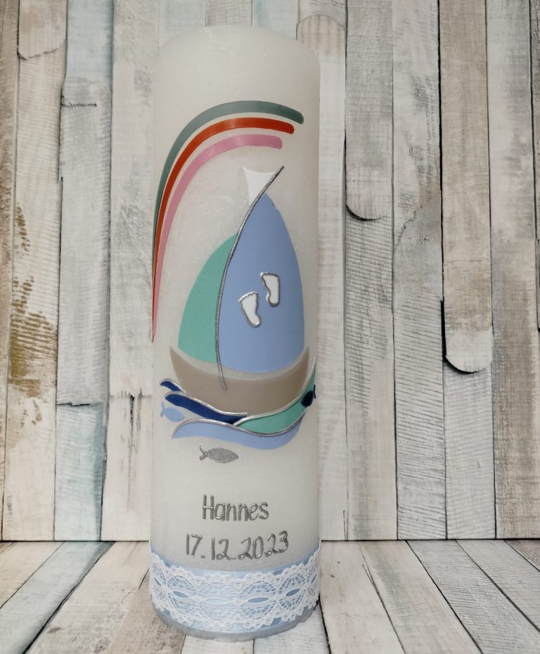 Liebevoll gestaltete Taufkerze Taufkerze