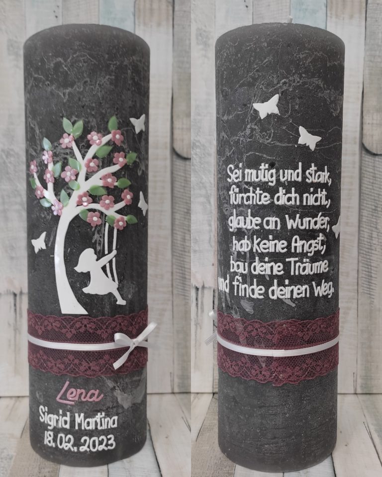 Liebevoll gestaltete Taufkerze Taufkerze