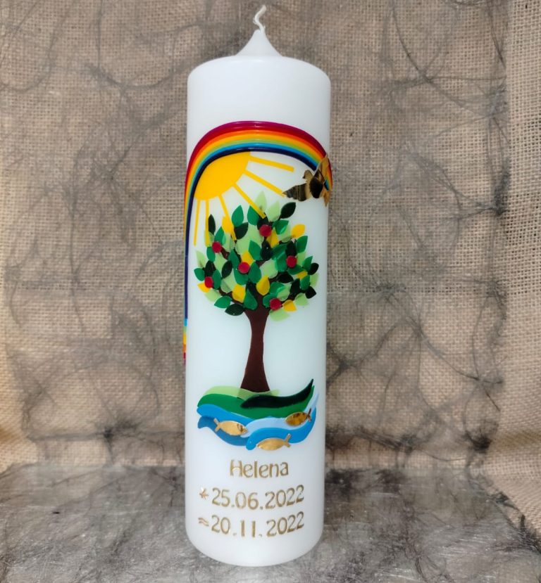 Liebevoll gestaltete Taufkerze Taufkerze