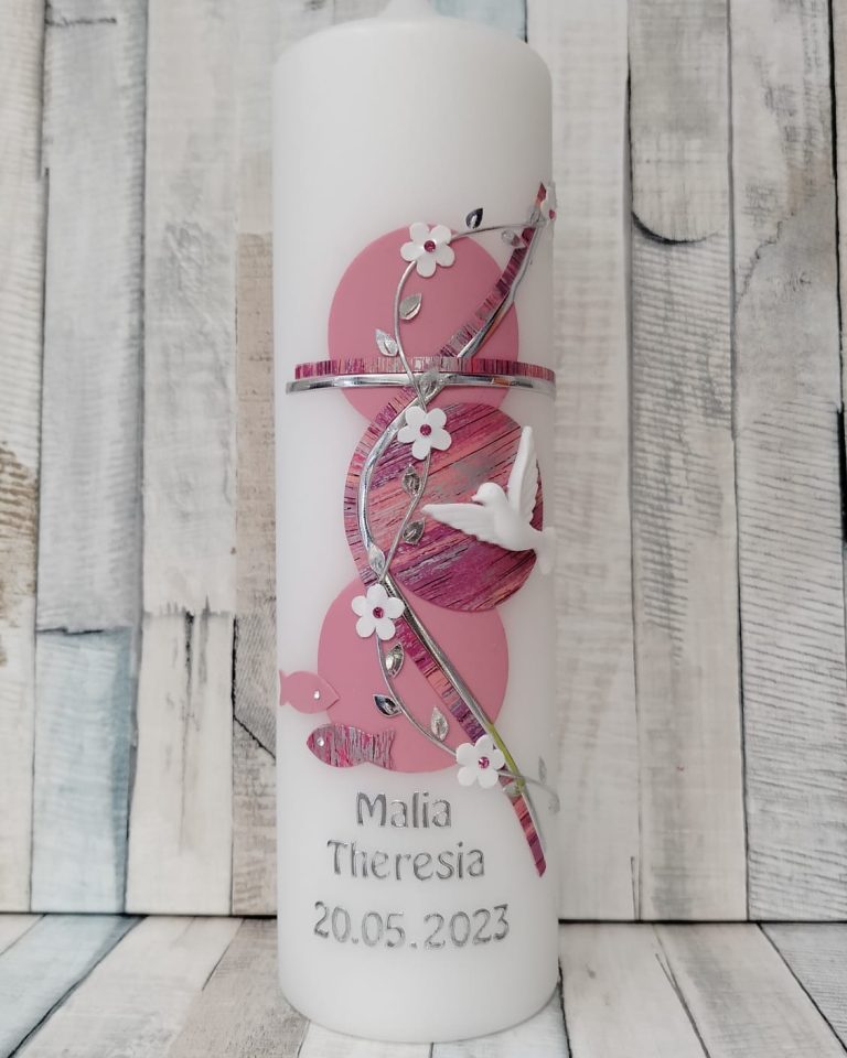 Liebevoll gestaltete Taufkerze Taufkerze