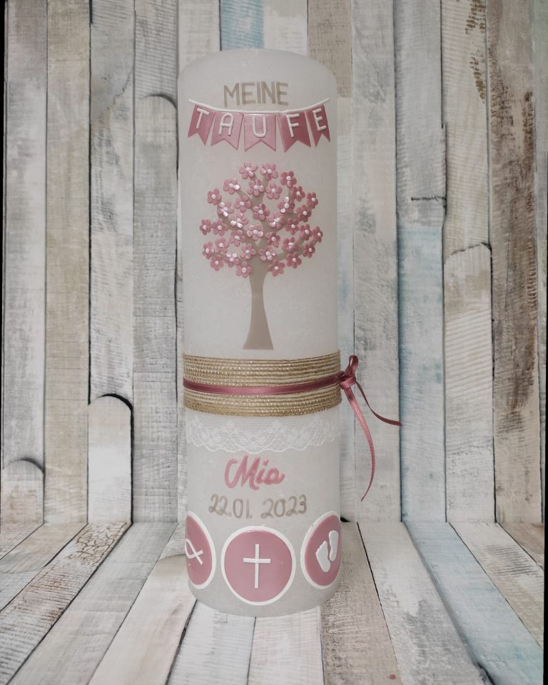 Liebevoll gestaltete Taufkerze Taufkerze