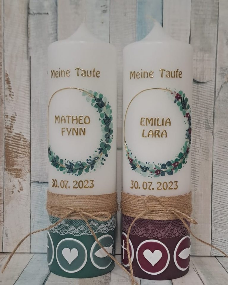 Liebevoll gestaltete Taufkerze Taufkerze