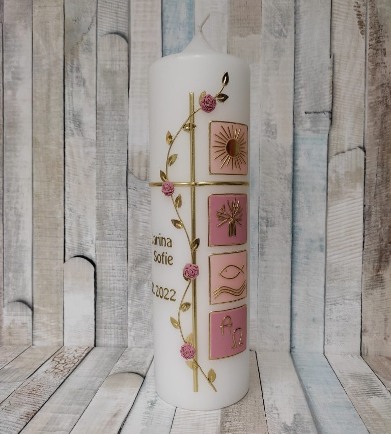 Liebevoll gestaltete Taufkerze Taufkerze