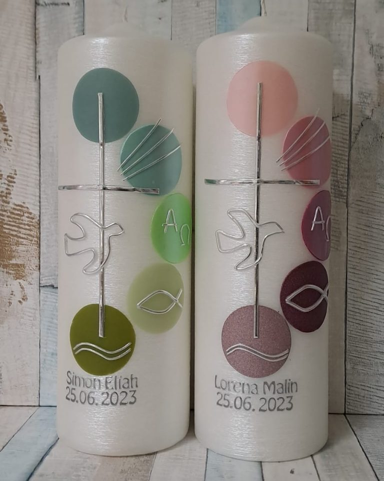 Liebevoll gestaltete Taufkerze Taufkerze