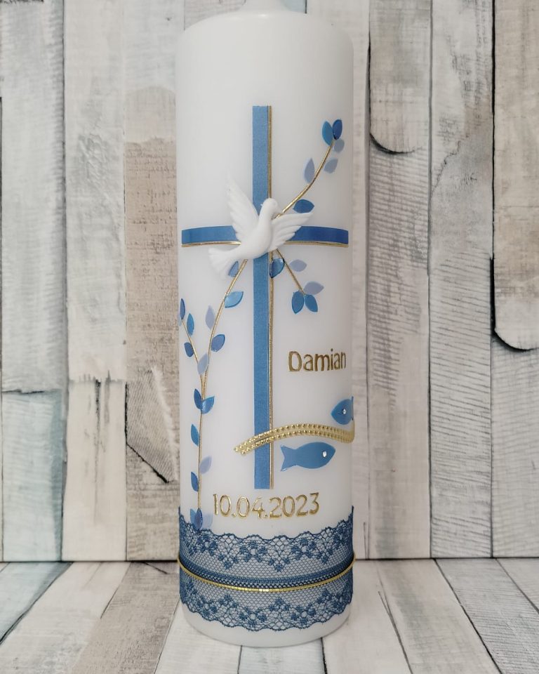 Liebevoll gestaltete Taufkerze Taufkerze
